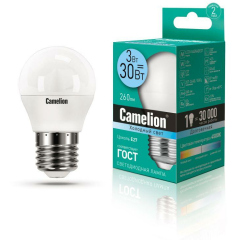 Лампа светодиодная LED3-G45/845/E27 3Вт шар 4500К бел. E27 260лм 220-240В Camelion 11376