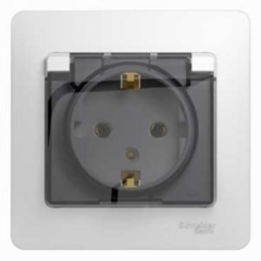 Schneider Electric Glossa Бел Розетка с заземлением со шторками с крышкой, IP20 (в сборе с рамкой) (GSL000146)