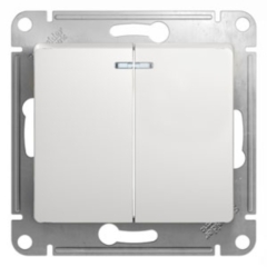 Schneider Electric Glossa Бел Выключатель 2-клавишный с подсветкой, сх.5а (GSL000153)