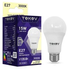 Лампа светодиодная Лампа светодиодная 15Вт А60 3000К Е27 176-264В TOKOV ELECTRIC TKE-A60-E27-15-3K