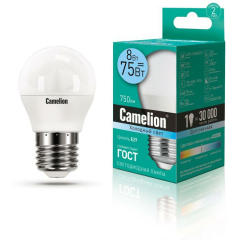 Лампа светодиодная LED8-G45/845/E27 8Вт шар 4500К бел. E27 750лм 170-265В Camelion 12394